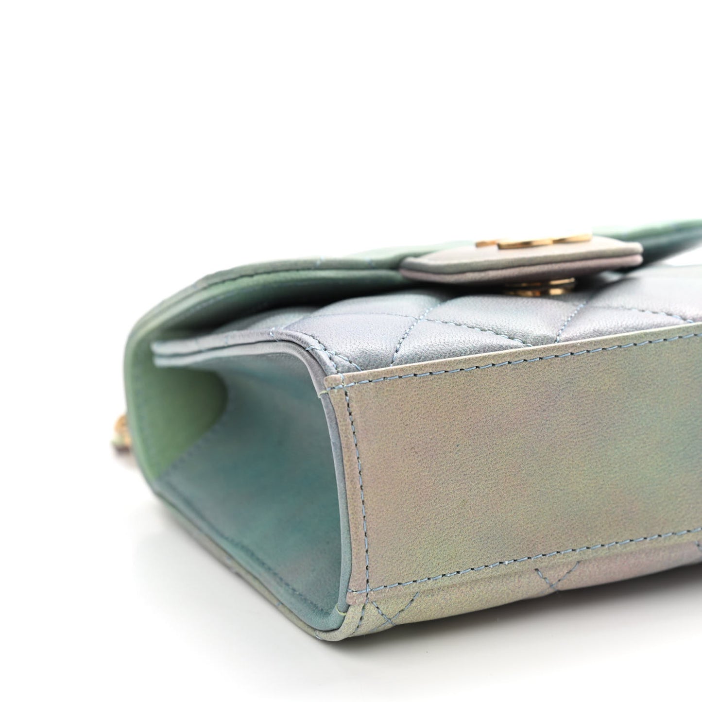 Lambskin Quilted Ombre Top Handle Flap Clutch With Chain Green Purple