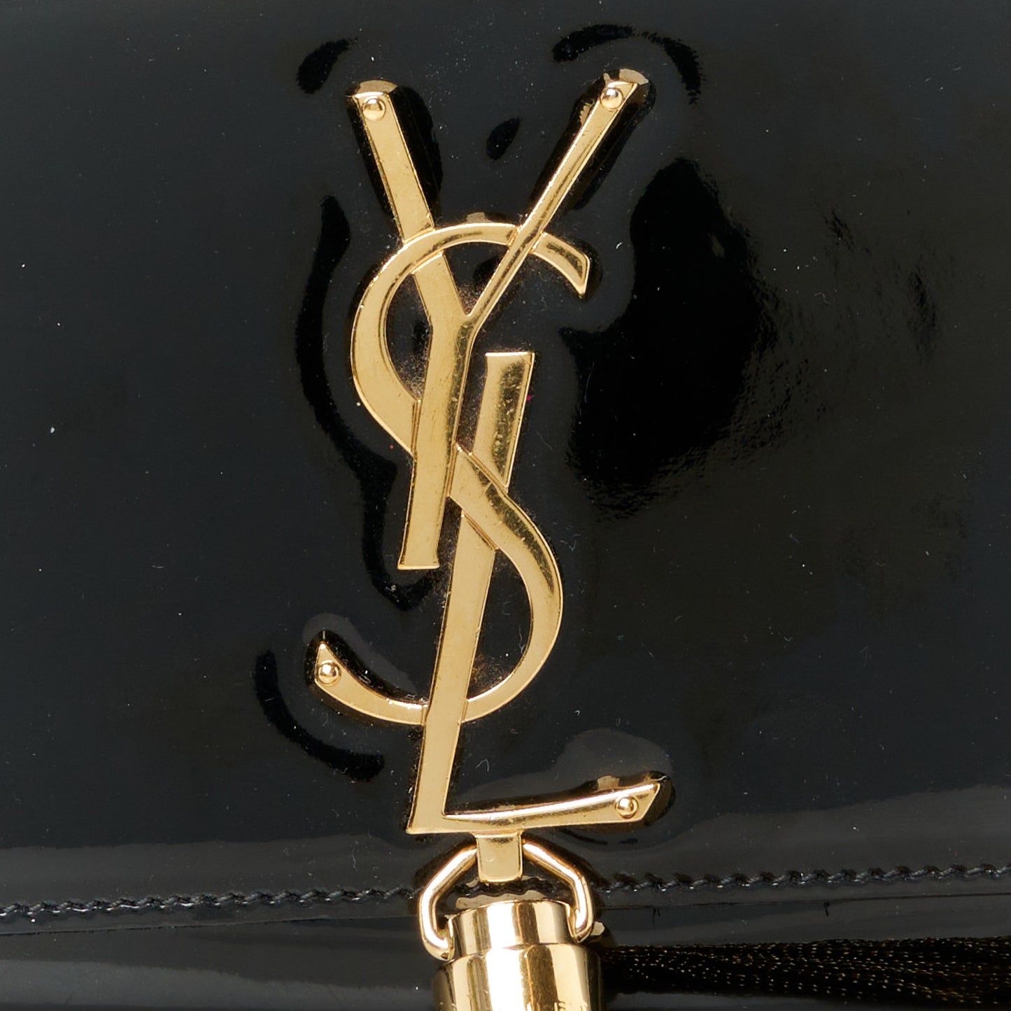 Patent Small Classic Monogram Kate Tassel Satchel Black