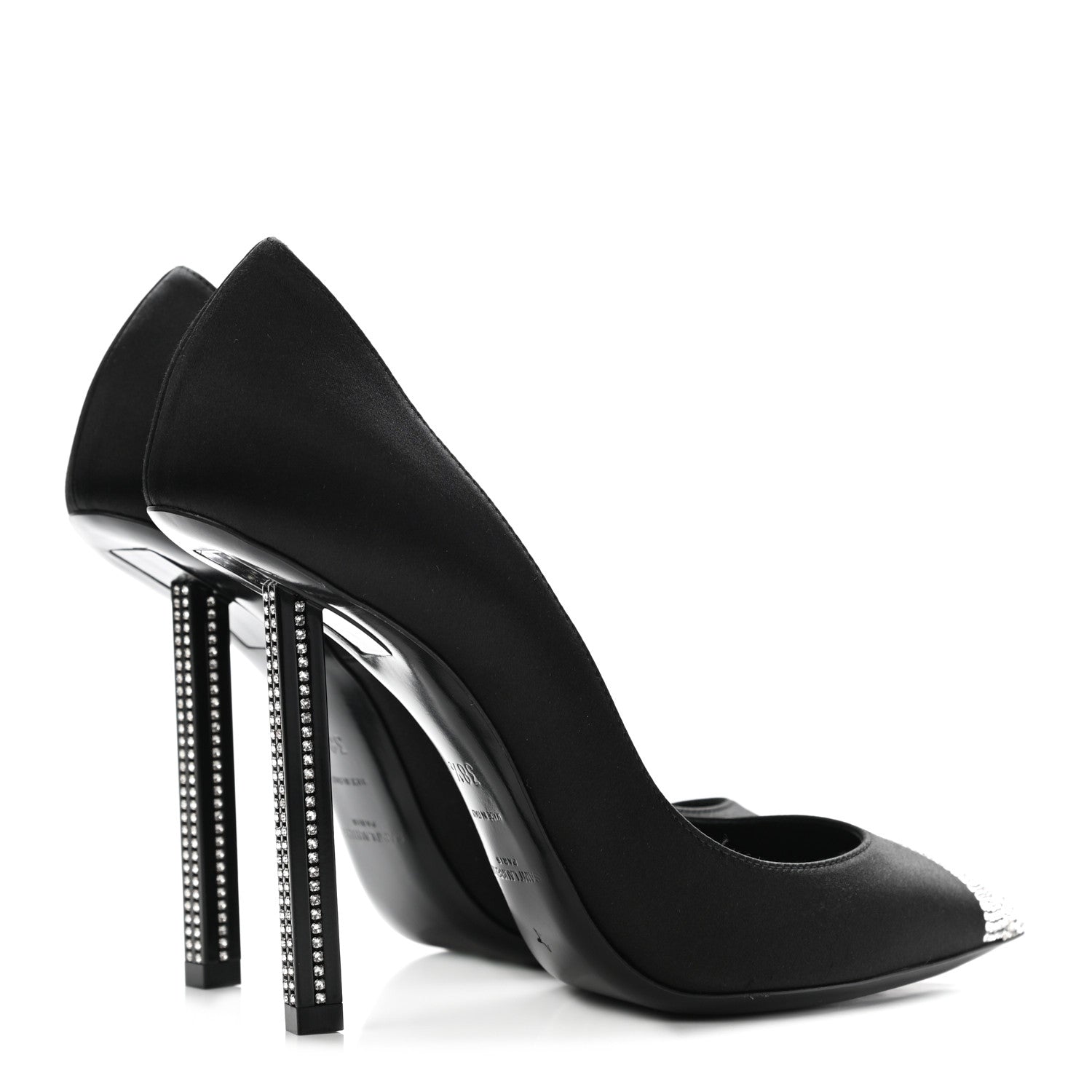 Saint Laurent Satin Crystal Embellished Tower 110 Pump 38.5 Black 4 of 8