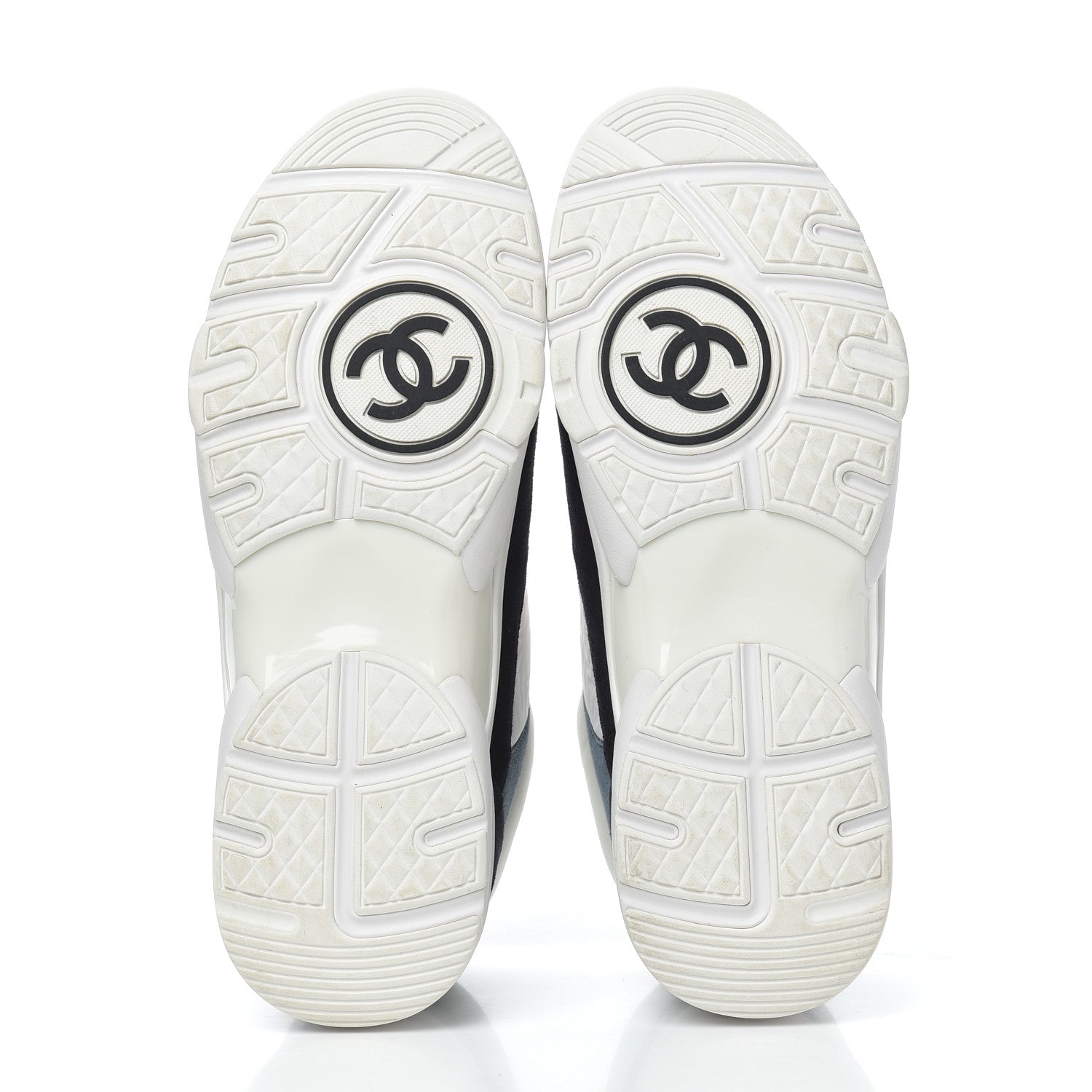 Chanel Nylon Calfskin Suede CC Womens Sneakers 41 Dark Navy White 5 of 14