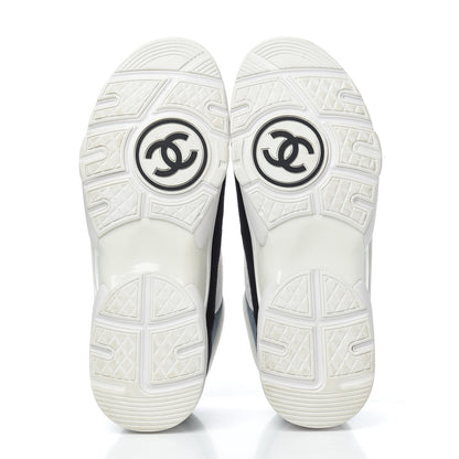 Chanel Nylon Calfskin Suede CC Womens Sneakers 41 Dark Navy White 5 of 14