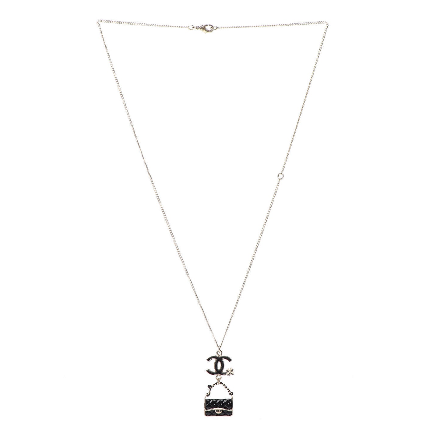 Enamel Charming Chic Classic Flap CC Charm Necklace Black