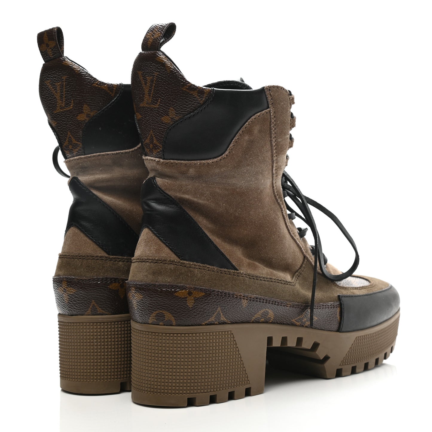 Suede Calfskin Monogram Laureate Platform Desert Boots 40 Taupe