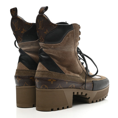 Louis Vuitton Suede Calfskin Monogram Laureate Platform Desert Boots 40 Taupe 4 of 8