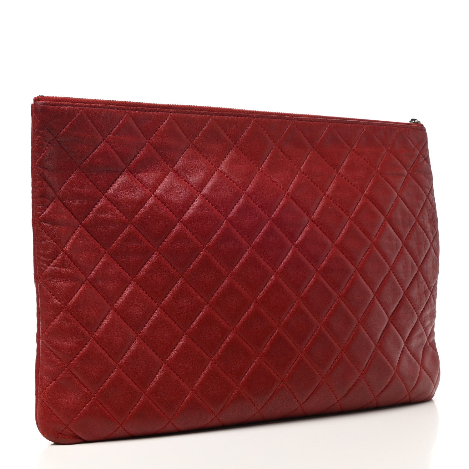 Chanel Lambskin Quilted Large Cosmetic Case Red 3 of 12
