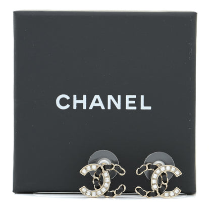 Chanel Crystal Baguette Lambskin Chain CC Vintage Allure Stud Earrings Black Gold 5 of 5