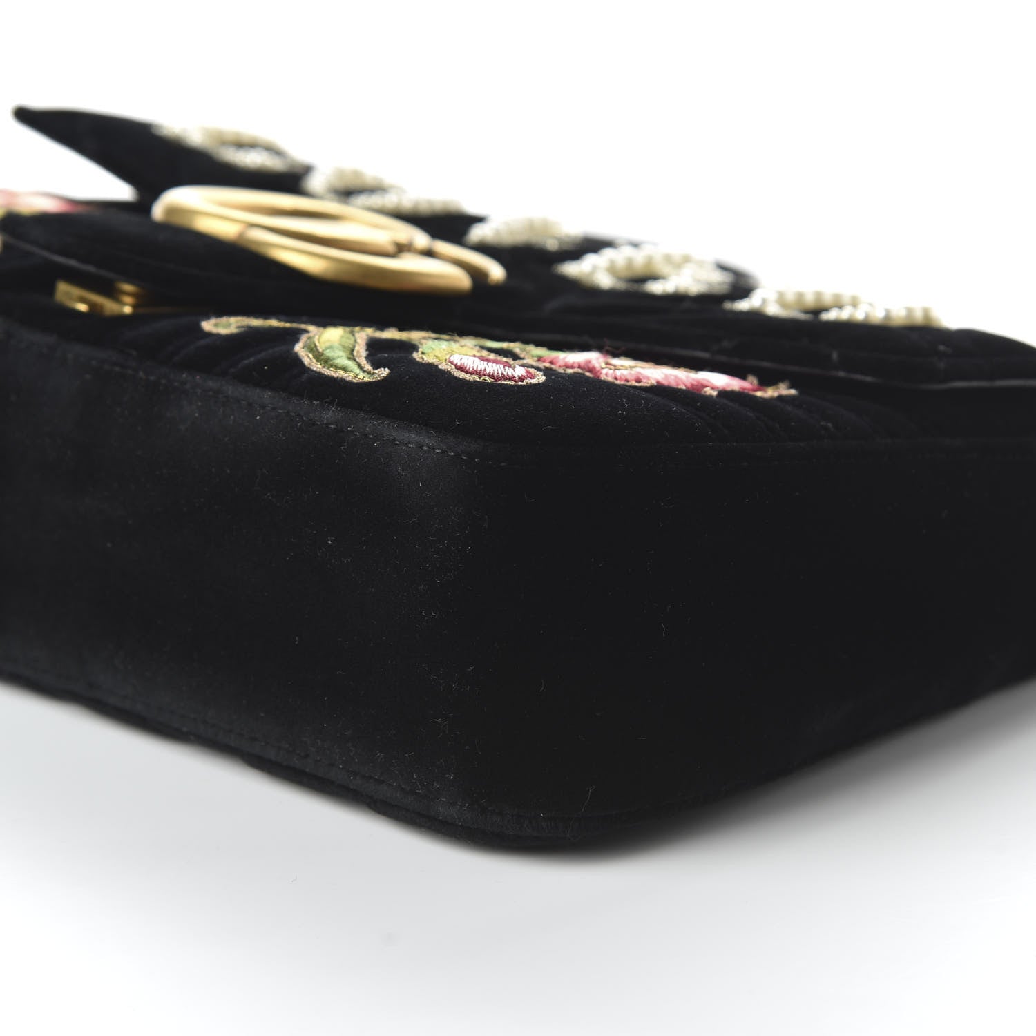 Gucci Velvet Matelasse Loved Embroidered Medium GG Marmont Shoulder Bag Black 7 of 10