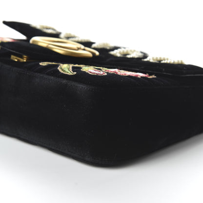 Gucci Velvet Matelasse Loved Embroidered Medium GG Marmont Shoulder Bag Black 7 of 10