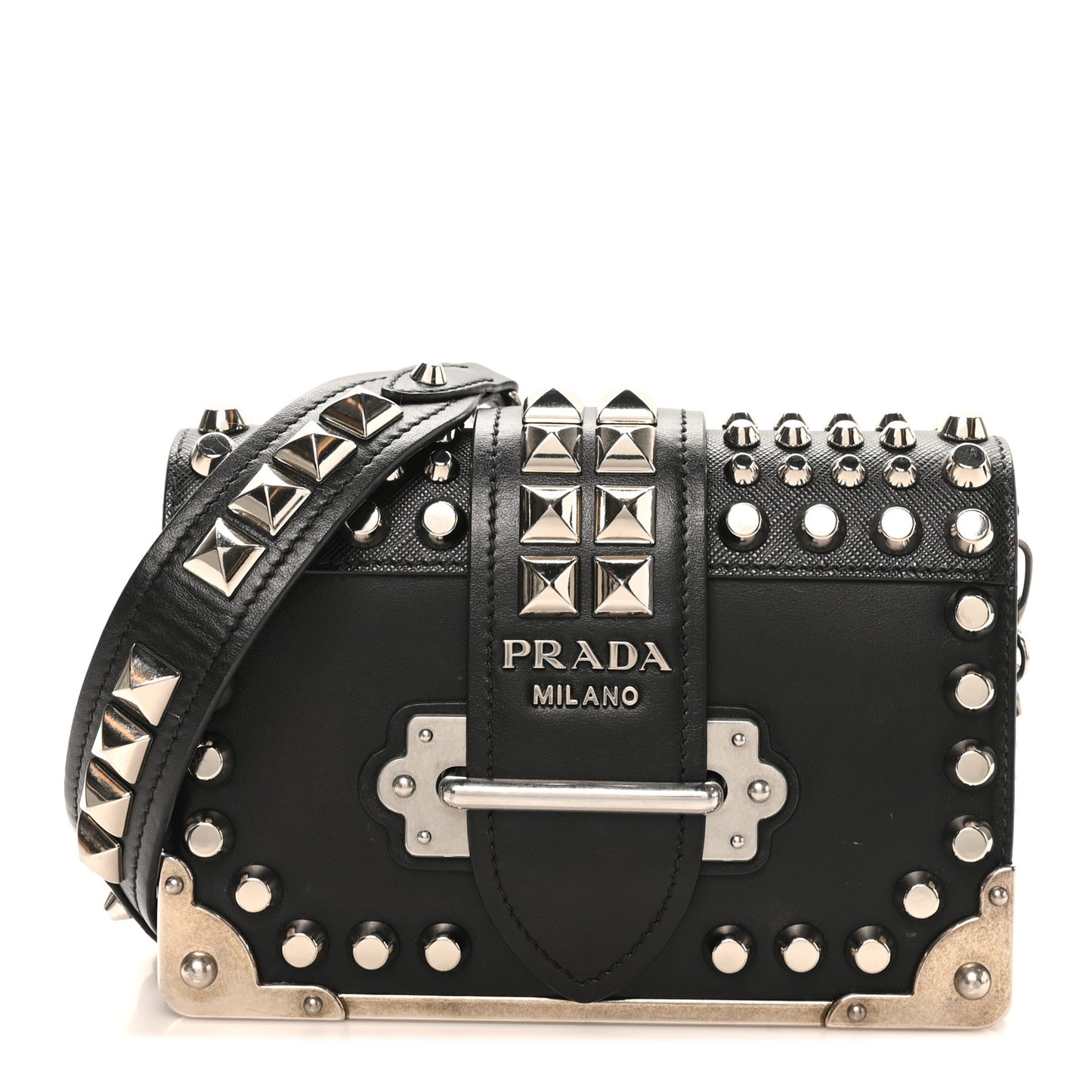 City Calf Saffiano Studded Cahier Bag Black