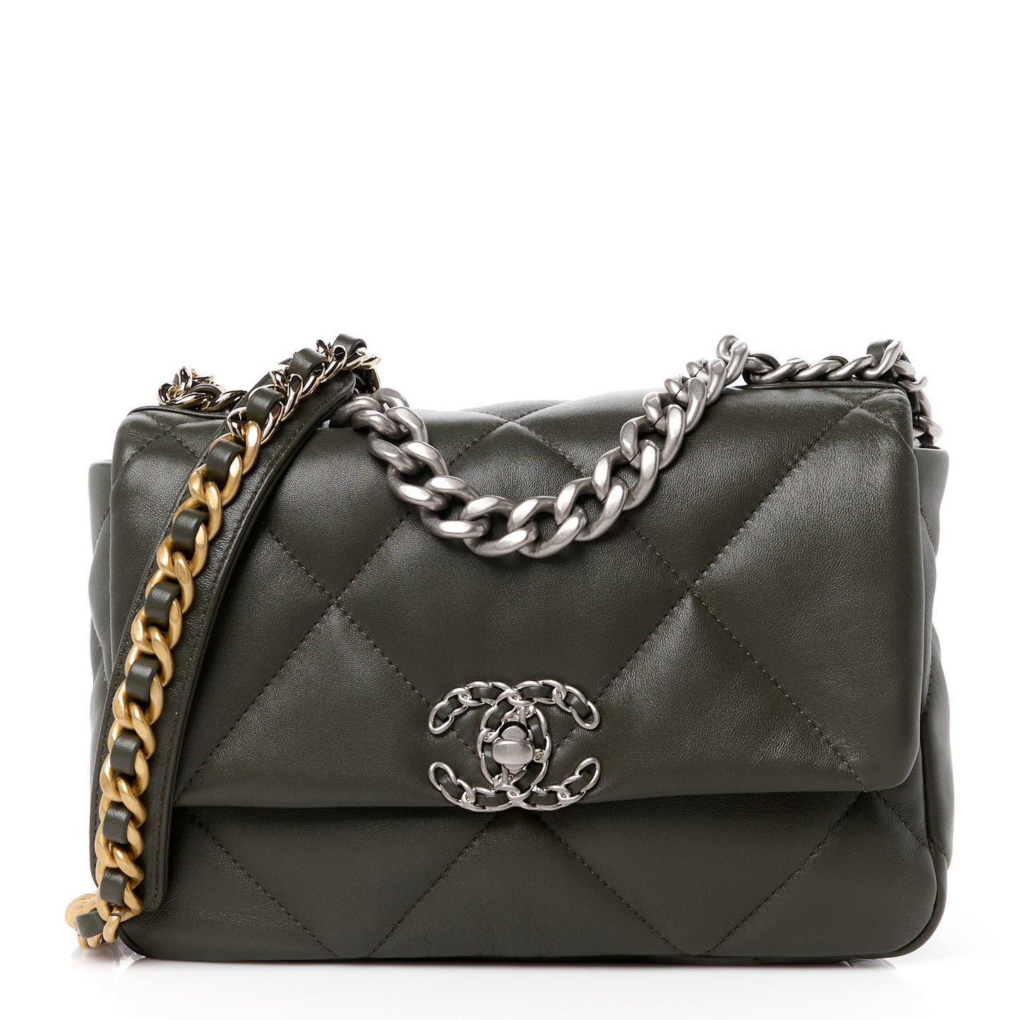 Lambskin Quilted Medium Chanel 19 Flap Khaki