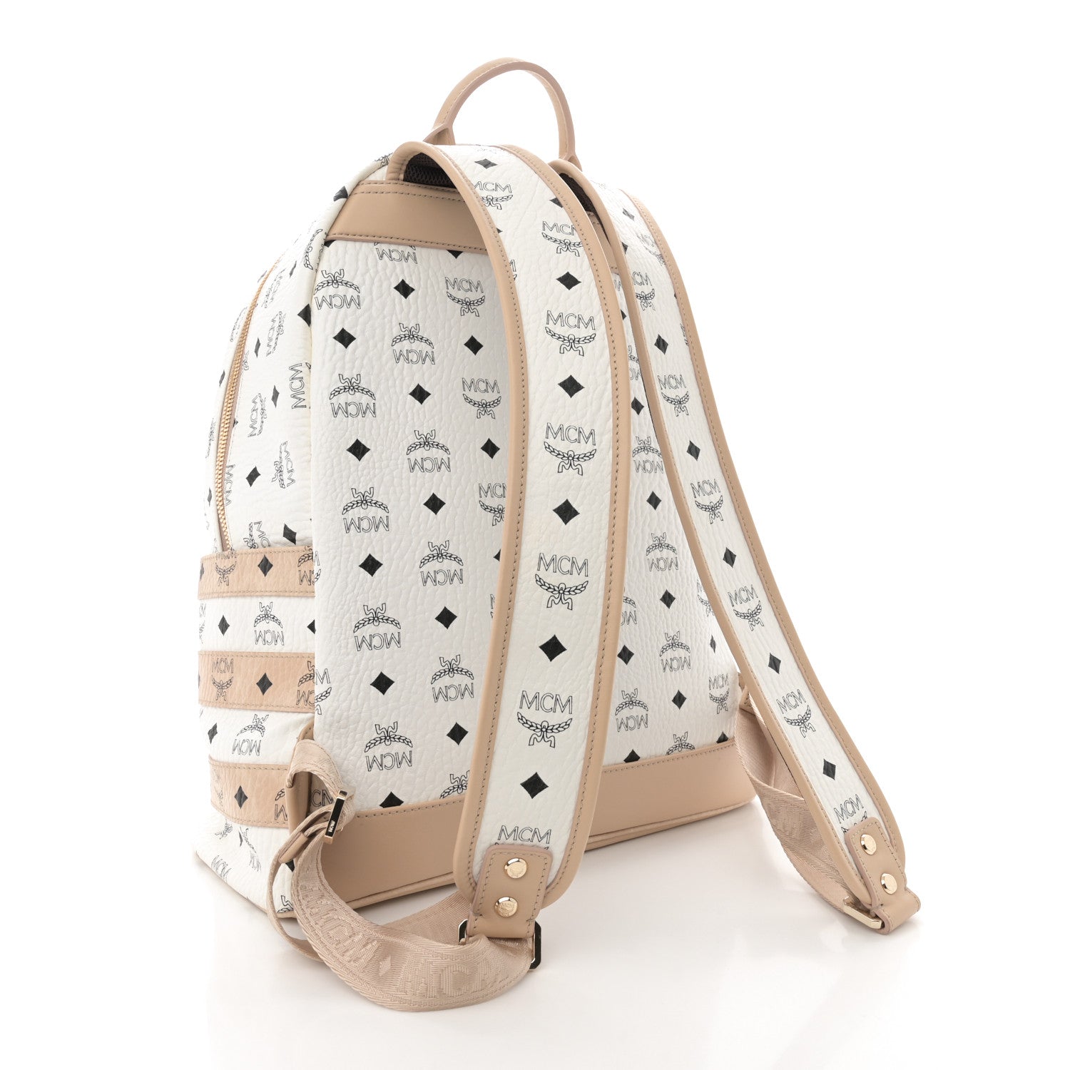 MCM Metallic Visetos Striped Medium Stark Backpack White Beige 3 of 12