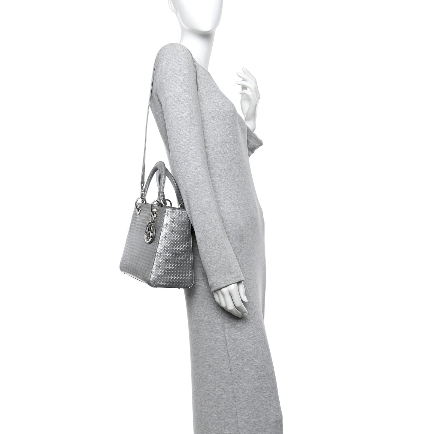 Metallic Patent Micro-Cannage Medium Lady Dior Silver