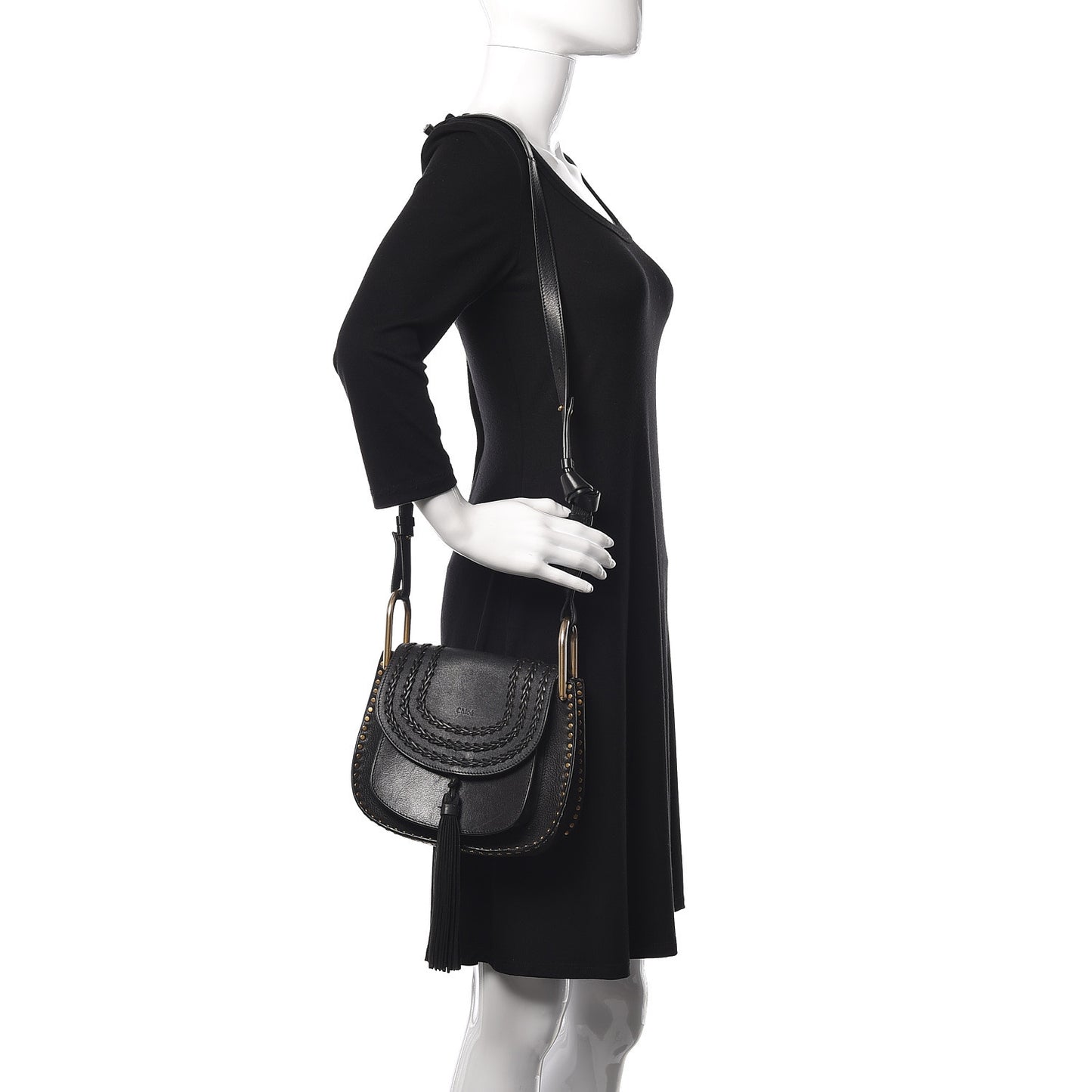 Calfskin Braided Small Hudson Shoulder Bag Black