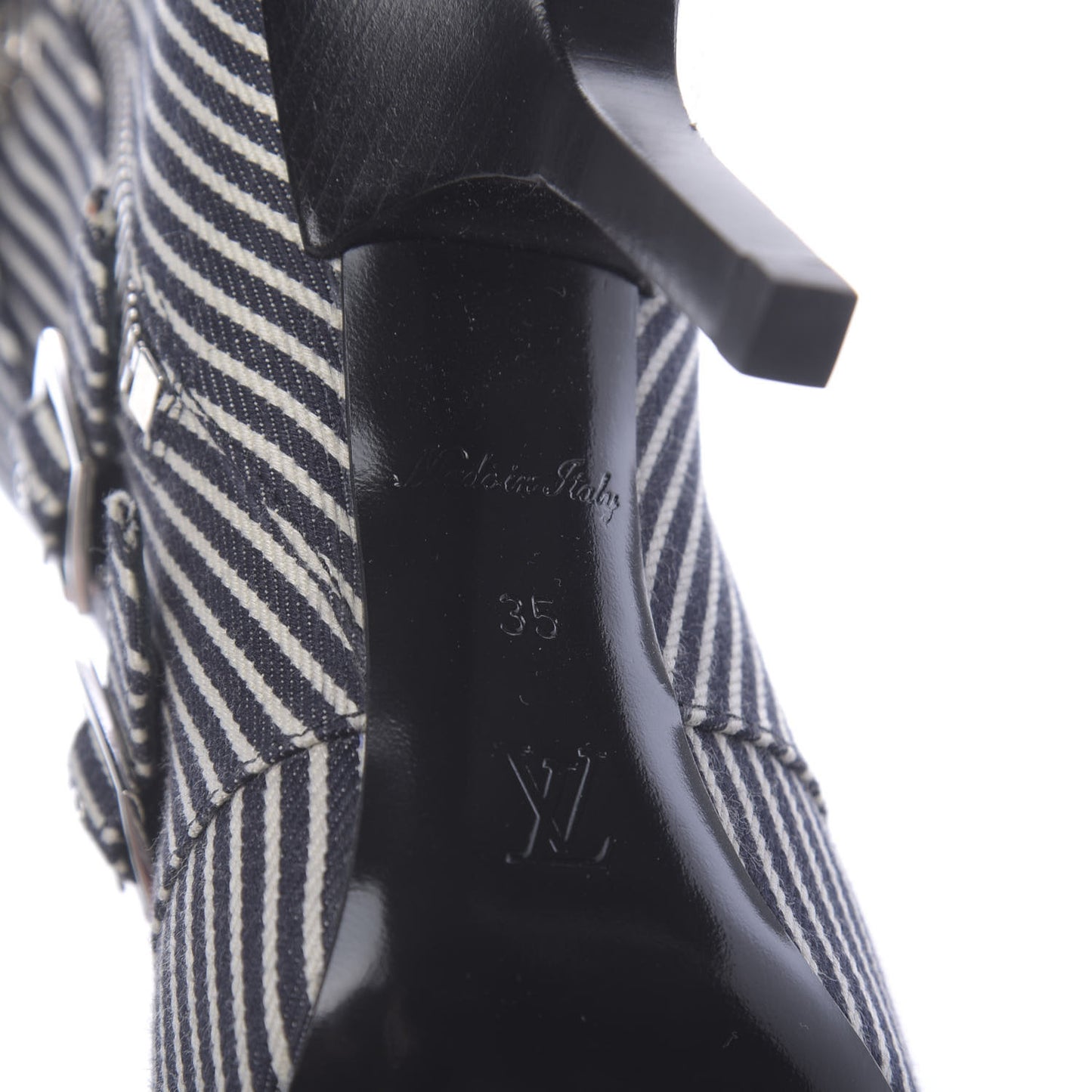 Canvas Striped Janet Ankle Boots 35 Black