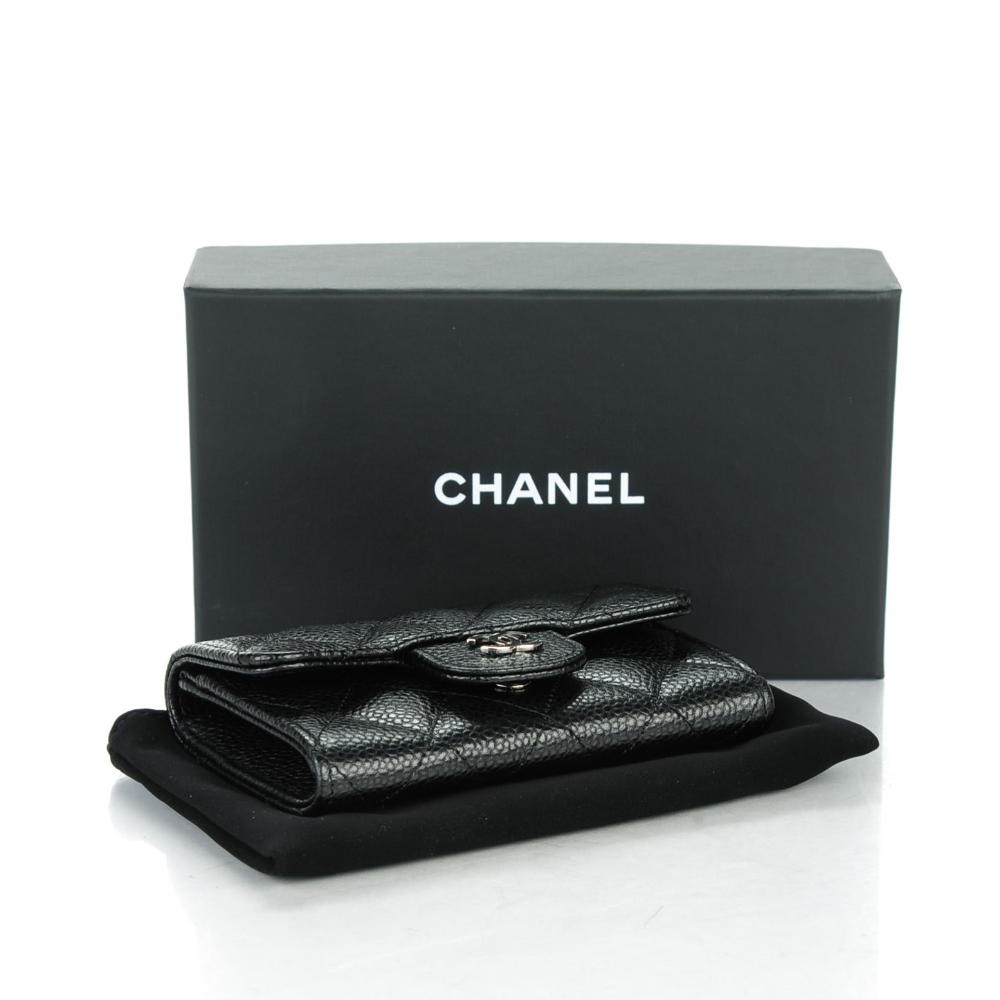 Caviar Quilted Flap Card Holder Black