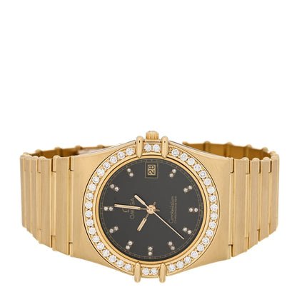 Omega 18K Yellow Gold Diamond 35mm Constellation Quartz Watch Brown 498.0017 2 of 6