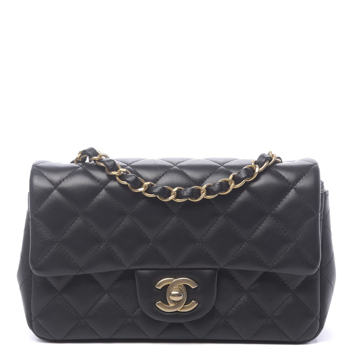 Lambskin Quilted Mini Rectangular Flap Black