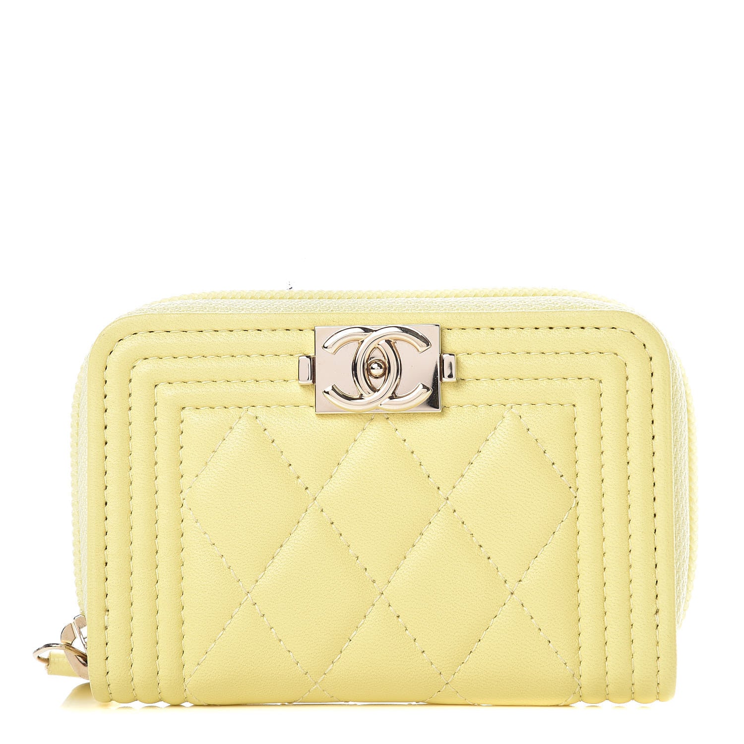 Chanel Lambskin Quilted Boy Zip Around Coin Purse Wallet Yellow 1 of 8