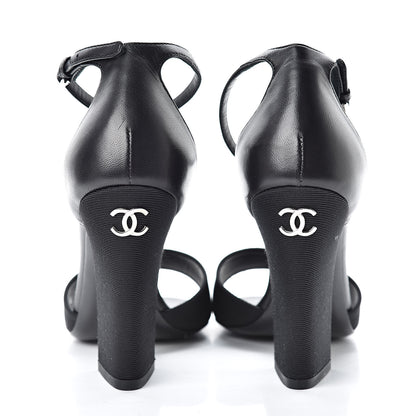 Chanel Lambskin Grosgrain Open Toe Pearl Sandal Heels 36 Black 5 of 12