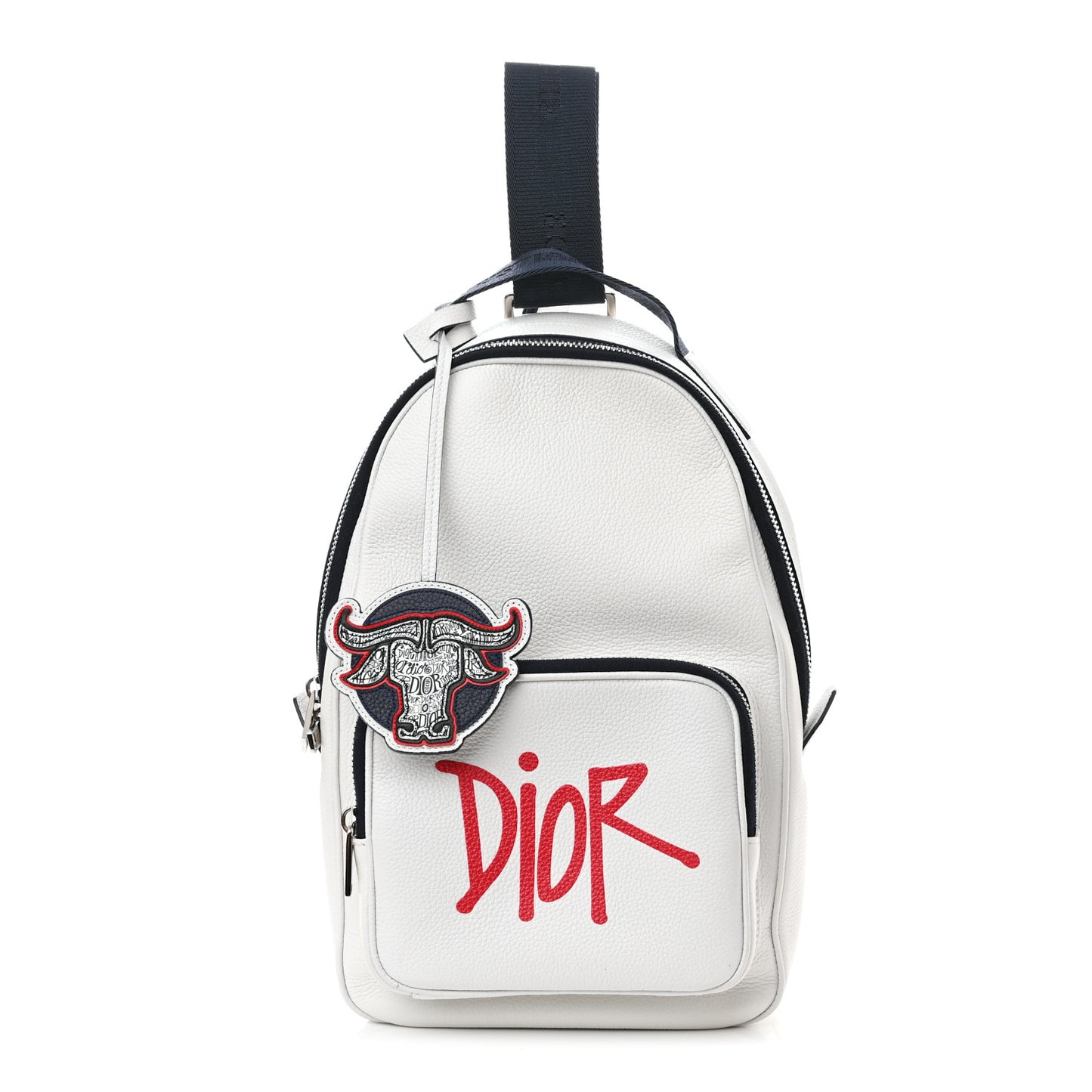 X SHAWN STUSSY Grained Calfskin Ox Head Crossbody Backpack White