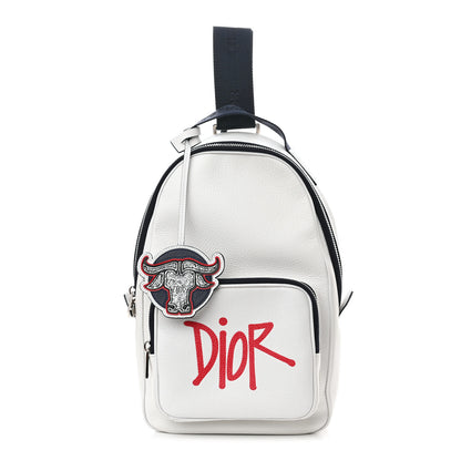 Christian Dior X SHAWN STUSSY Grained Calfskin Ox Head Crossbody Backpack White 1 of 11