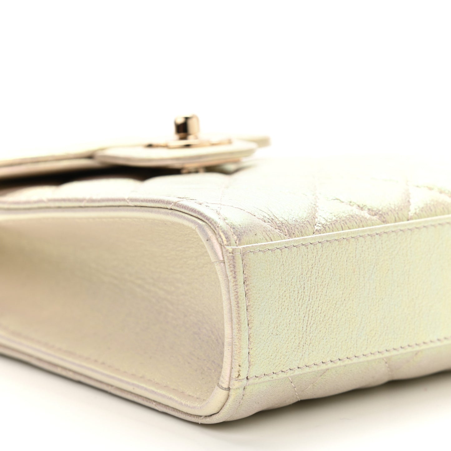 Iridescent Lambskin Quilted CC Phone Holder Ivory