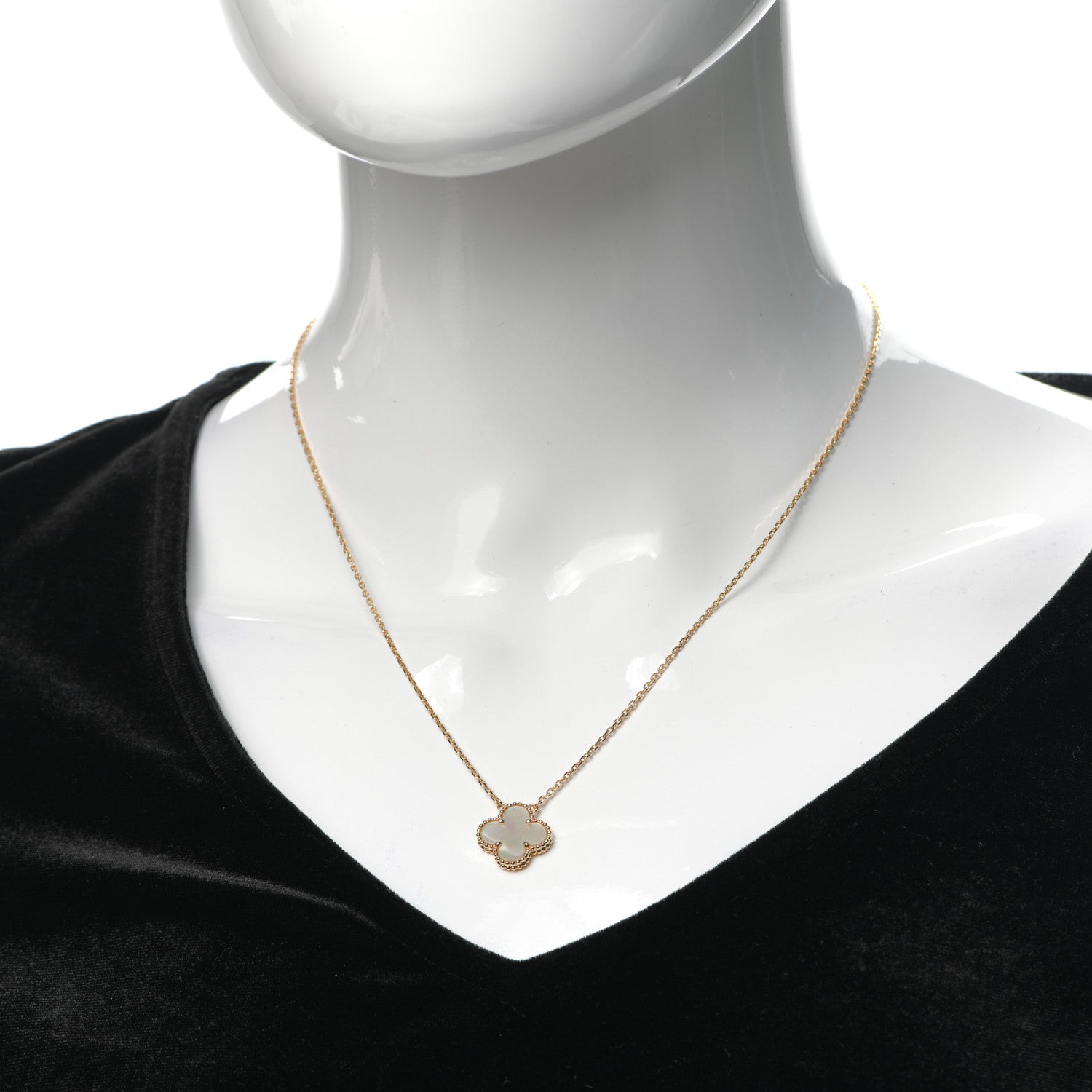 Van Cleef & Arpels 18K Yellow Gold Mother of Pearl Vintage Alhambra Pendant Necklace 2 of 7