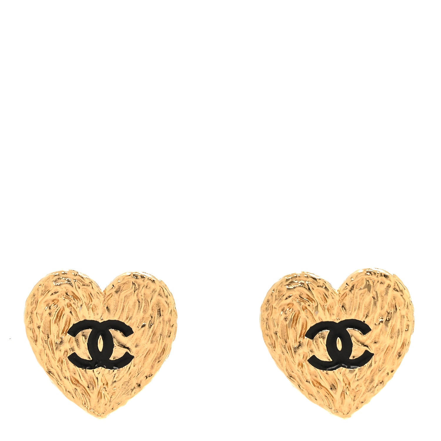 Chanel CC Textured Heart Earrings Gold 1 of 4