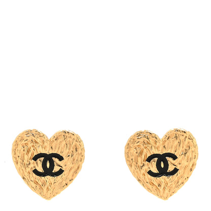 Chanel CC Textured Heart Earrings Gold 1 of 4