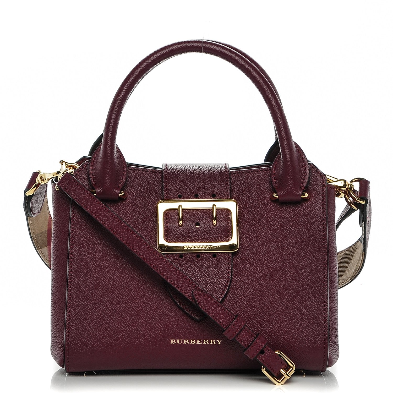 Burberry Soft Grain Calfskin Small Buckle Tote Dark Plum 1 of 7