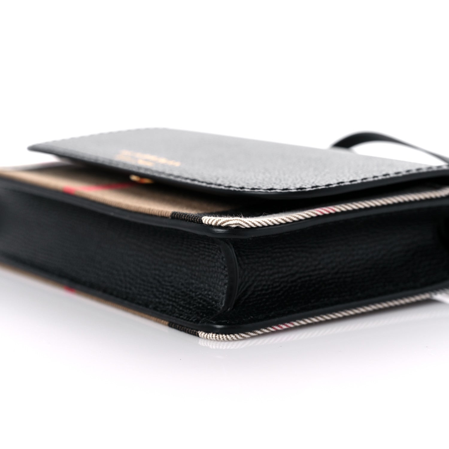 Burberry Grained Calfskin House Check Tartan Mix Hampshire Wallet On Chain Black 9 of 11