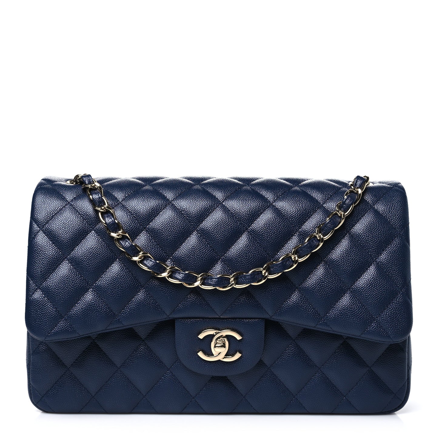 Caviar Quilted Jumbo Double Flap Navy Blue