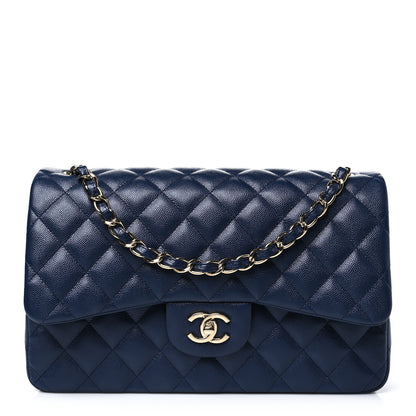 Chanel Caviar Quilted Jumbo Double Flap Navy Blue 1 of 10