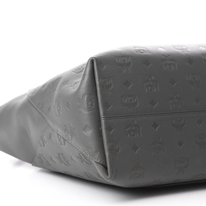 MCM Calfskin Ottomar Monogram Medium Klara Top Zip Tote Charcoal 6 of 9