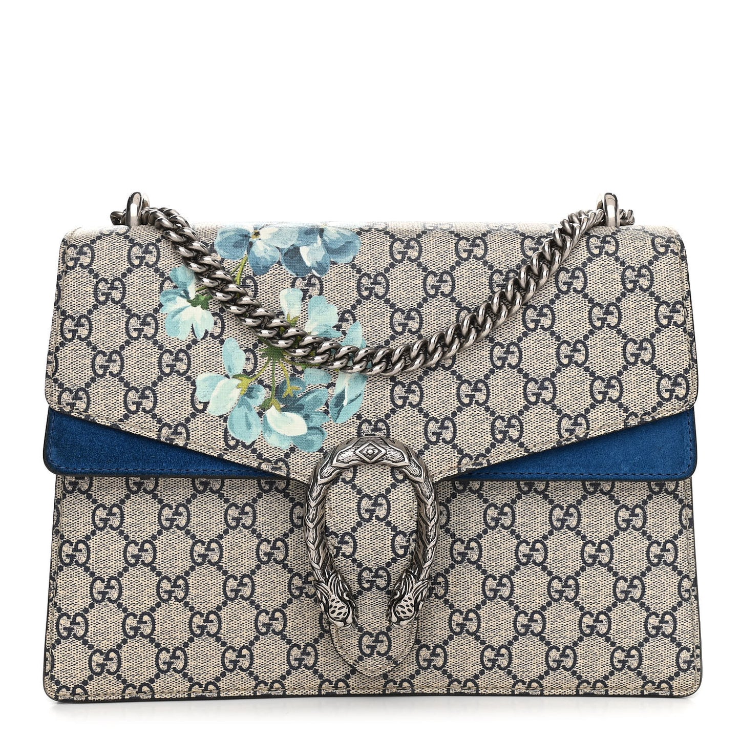 GG Supreme Monogram Blooms Medium Dionysus Shoulder Bag Beige Navy Vintage Blue