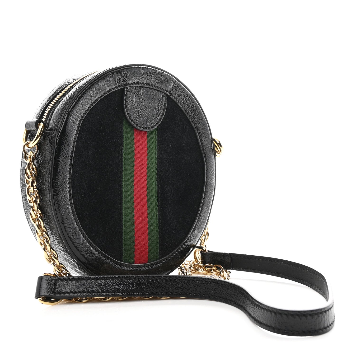Gucci Suede Patent Web Mini Ophidia Round Shoulder Bag Black 3 of 11
