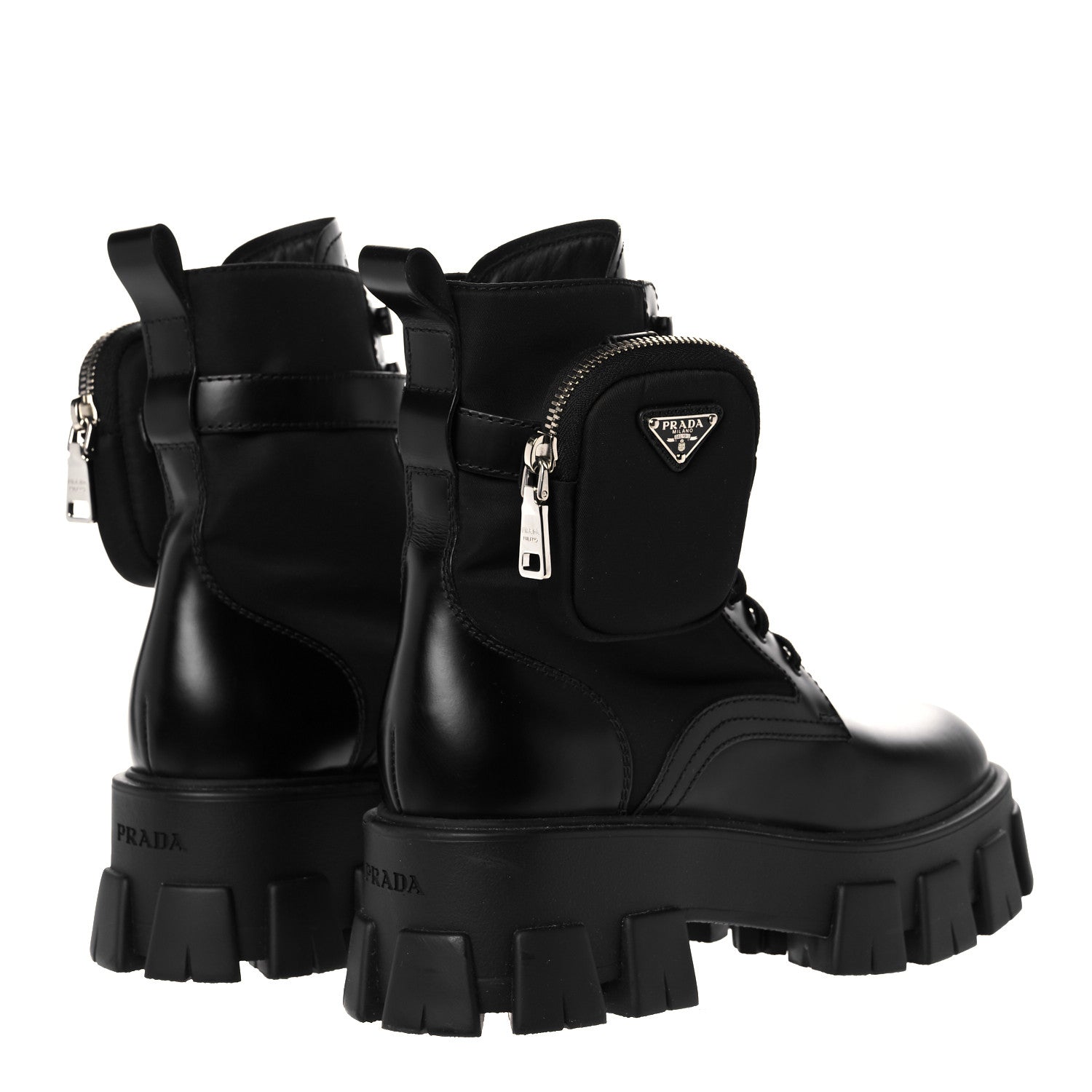 Prada Spazzolato Rois Nylon Metal Triangle Logo Monolith Pouch Pocket 55mm Boots 39 Black 4 of 9