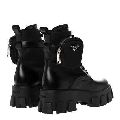 Prada Spazzolato Rois Nylon Metal Triangle Logo Monolith Pouch Pocket 55mm Boots 39 Black 4 of 9