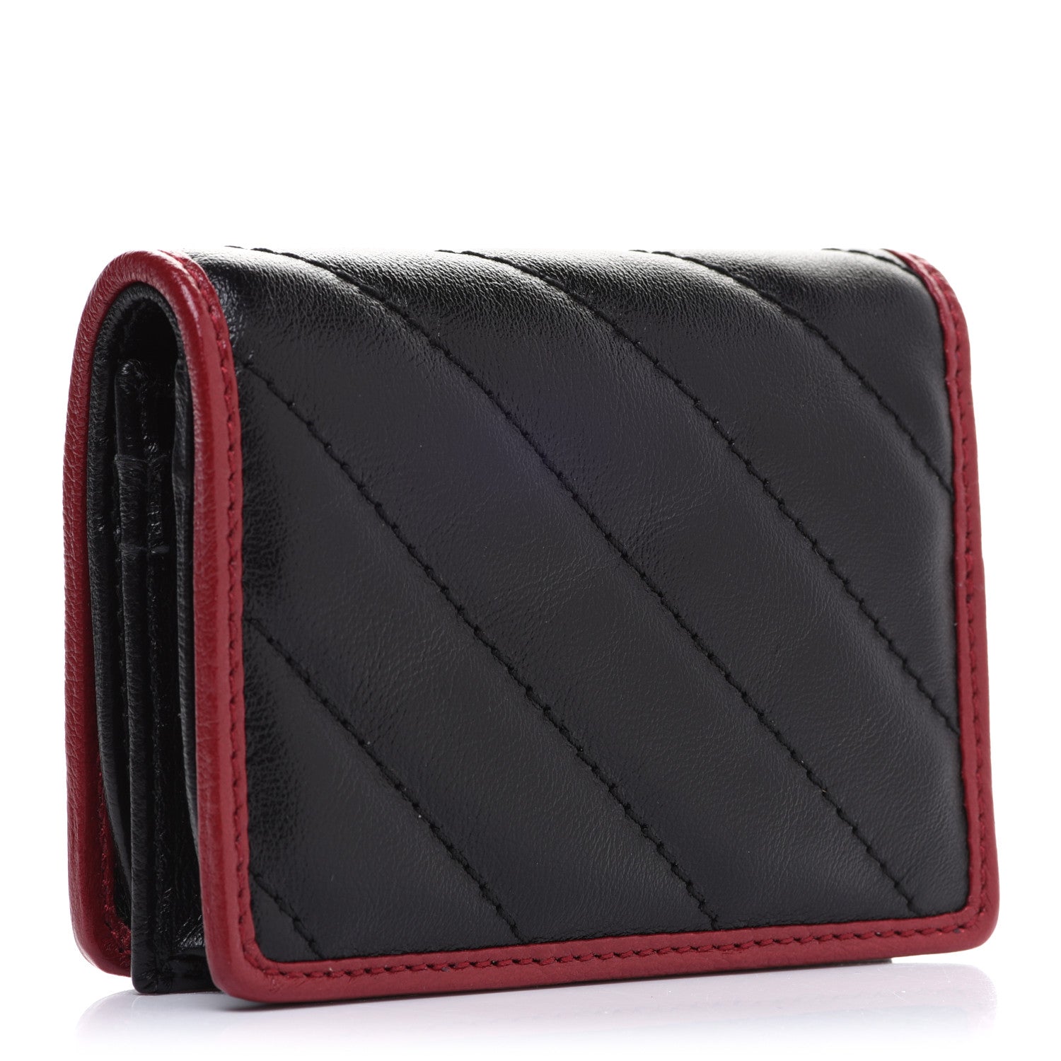 Gucci Vintage Effect Calfskin Matelasse Diagonal Torchon GG Marmont Card Case Wallet Black Romantic Cherry 3 of 8