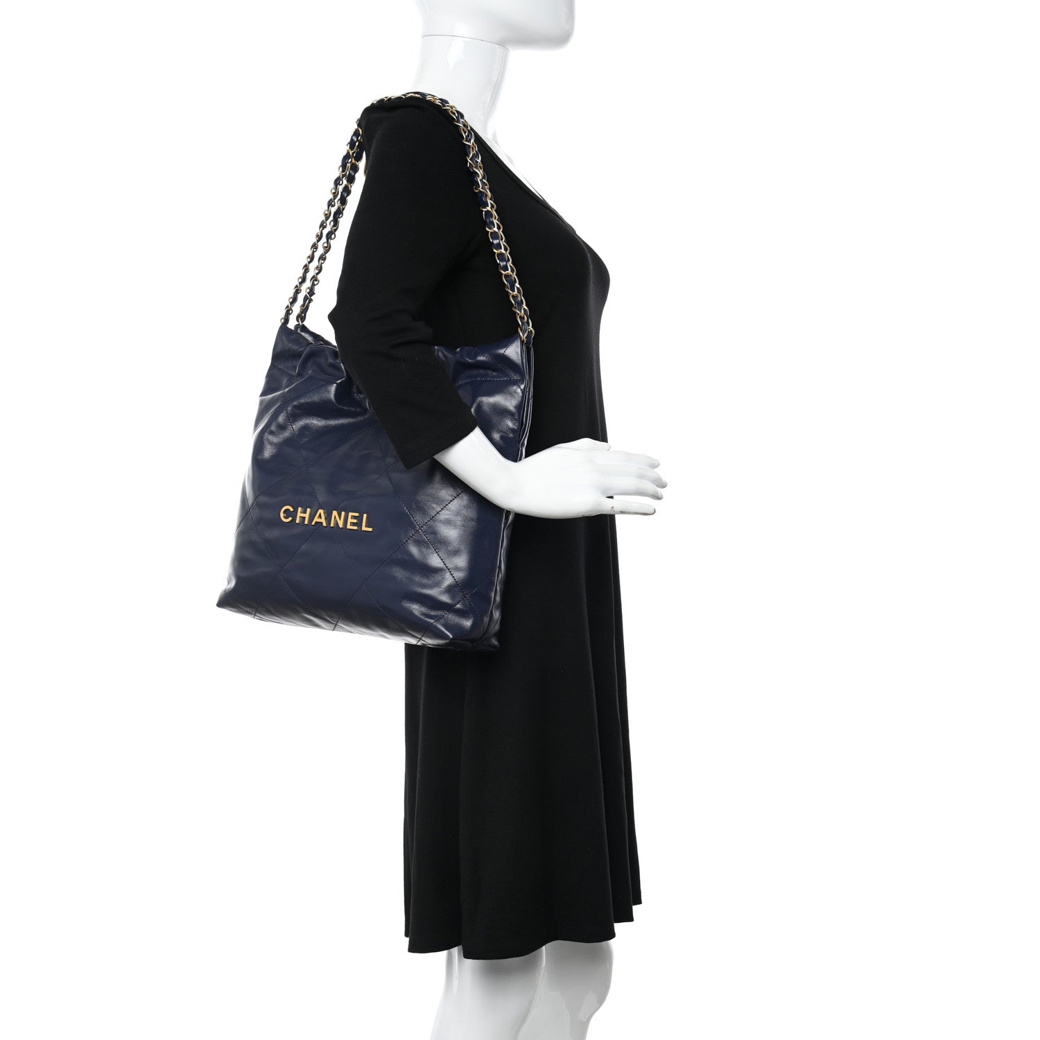 Chanel Shiny Calfskin Quilted Small Chanel 22 Navy 2 of 11
