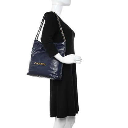 Chanel Shiny Calfskin Quilted Small Chanel 22 Navy 2 of 11