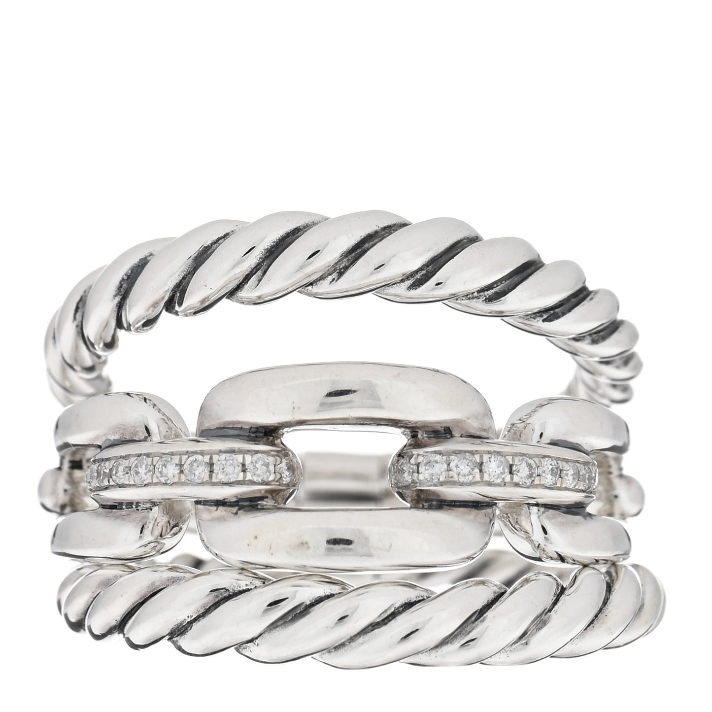 Sterling Silver Diamond Wellesley Link Three-Row Ring 54 7