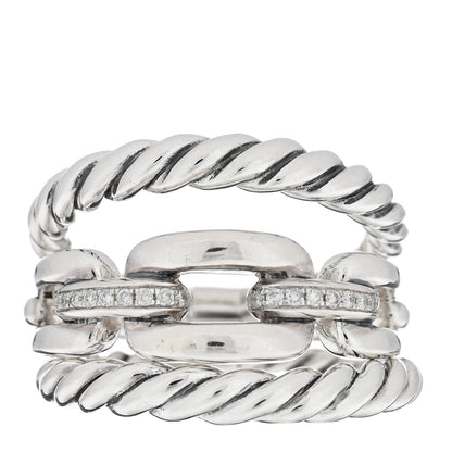 David Yurman Sterling Silver Diamond Wellesley Link Three-Row Ring 54 7 1 of 4
