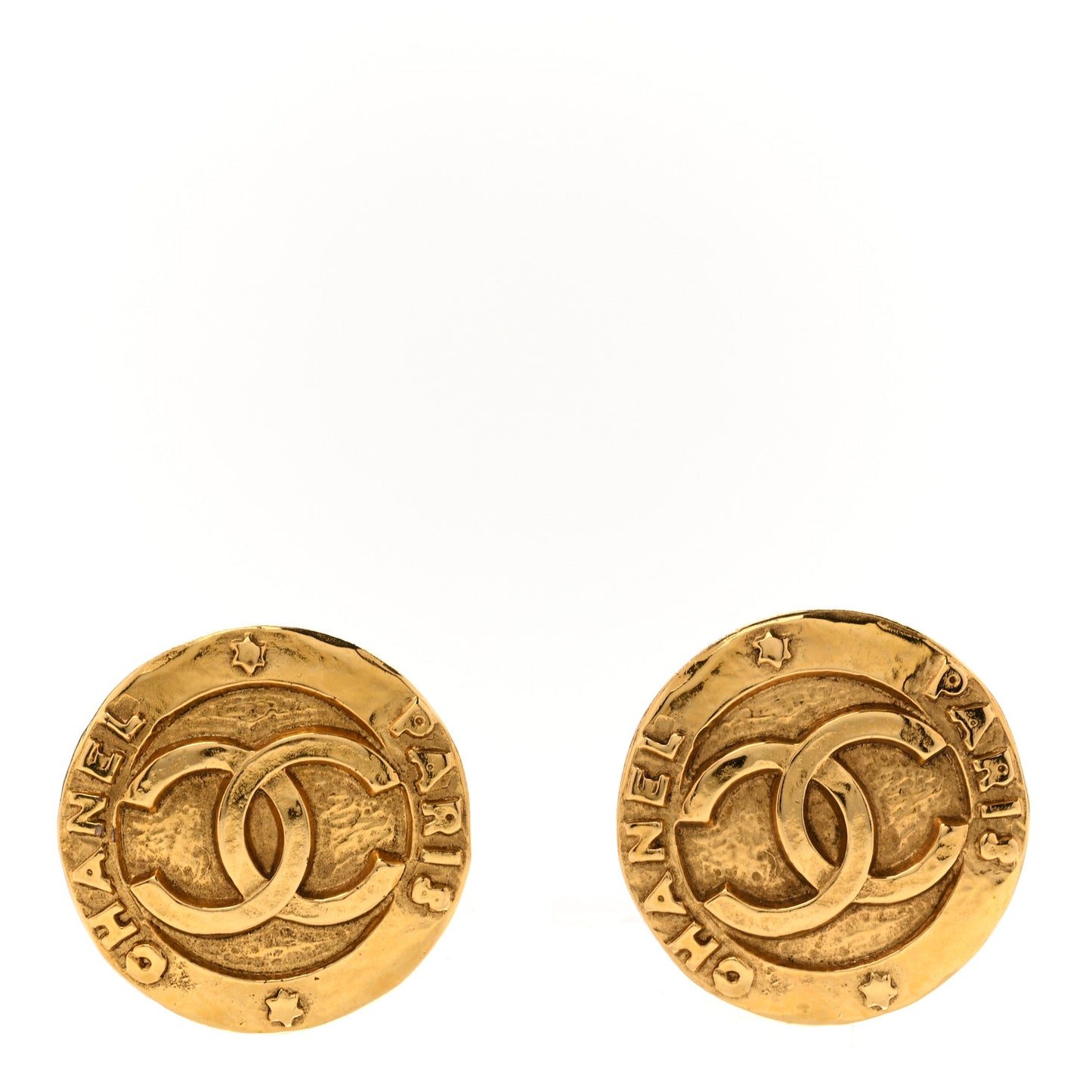 Round CC Clip On Earrings Gold