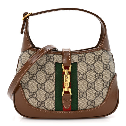 Gucci GG Supreme Monogram Azalea Calfskin Web Mini Jackie 1961 Hobo Beige Ebony Brown Sugar 1 of 10