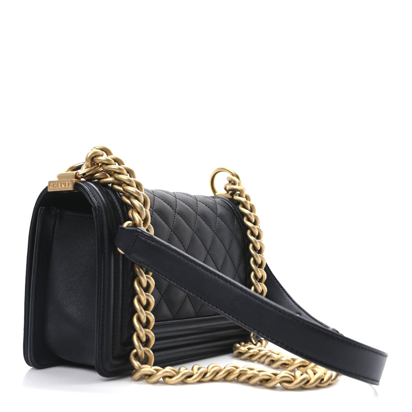 Calfskin Quilted Small Boy Flap Black