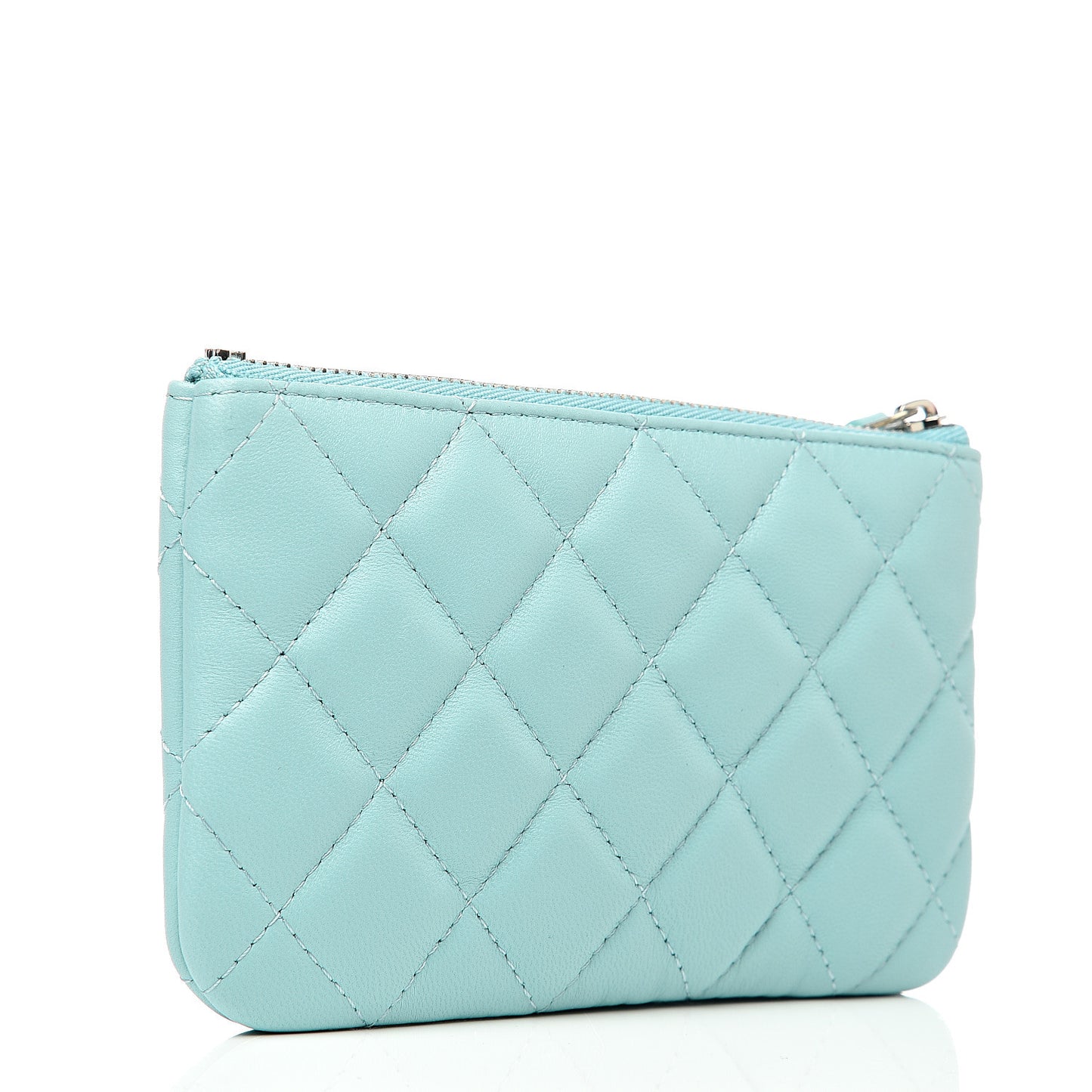 Lambskin Quilted Small Cosmetic Case Light Blue