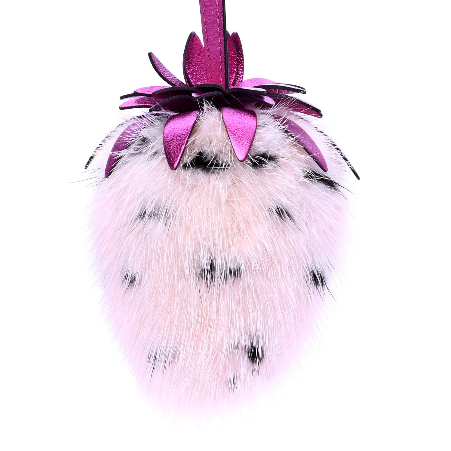 Fendi Mink Fur Vitello Catalan Mirror Strawberry Bag Charm Seashell Orchidea 3 of 4
