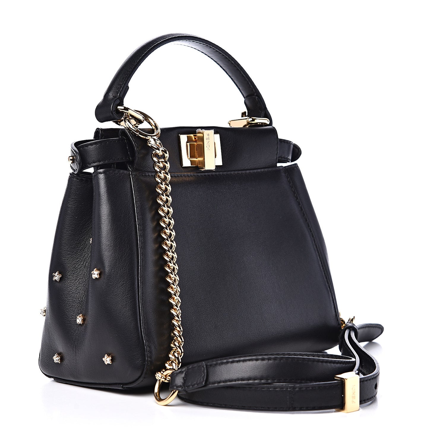 Nappa Crystal Star Embroidered XS Peekaboo Iconic Satchel Black