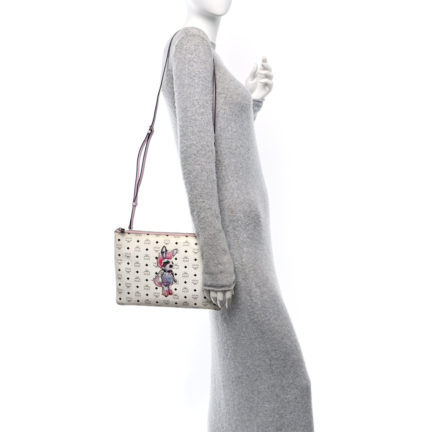 MCM Visetos Medium Punk Rabbit Crossbody Pouch White 2 of 12
